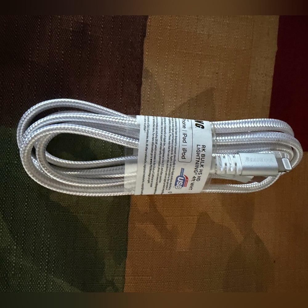 Road King Heavy Duty Lightning to USB C Cable - White - New 4 Ft Nylon Braided